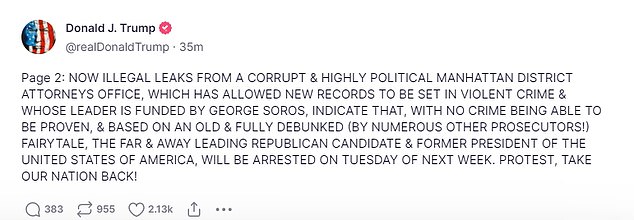 He branded the charges 'corrupt and highly political', calling the alleged hush money payment an 'old and fully debunked fairy-tale