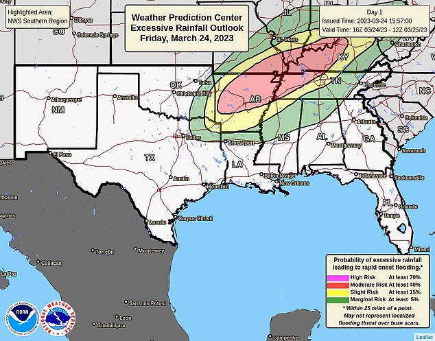 A line of severe storms is moving across the South during evening and nighttime hours, especially across parts of the lower Mississippi Valley