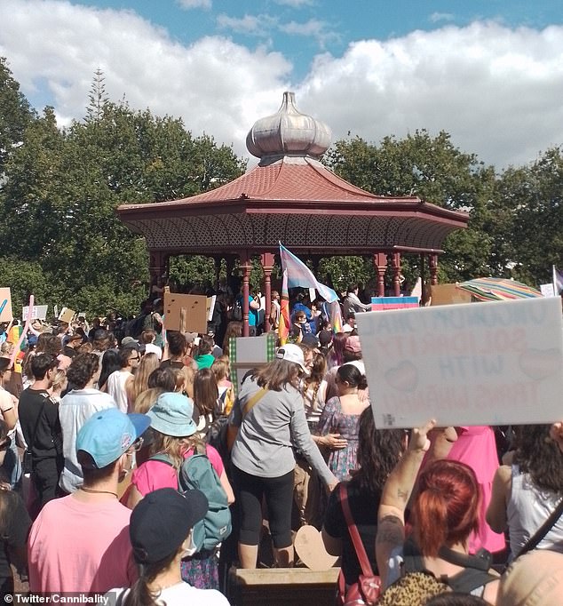 Ms Keen was unable to speak as she was drowned out by more than 2,000 LGBTQIA protesters