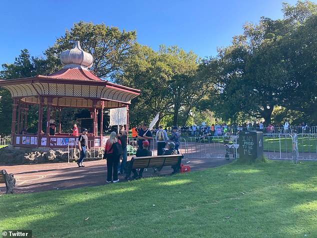 Early in the day, pro LGBTQIA protesters (seen in the background) hugely outnumbered the biological sex campaigners (seen in front of the band stand)