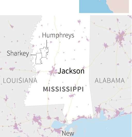 Map of the US state of Mississippi, where a tornado and violent storms have killed at least 23 people