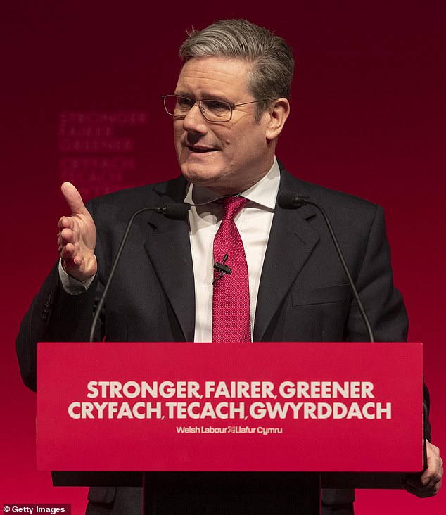 Labour leader Keir Starmer delivers his speech at the Welsh Labour Conference at Venue Cymru on March 11, 2023