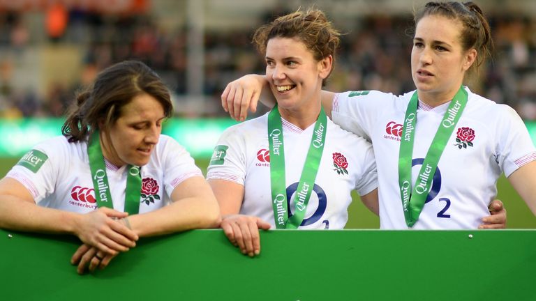 Emily Scarratt (right) spoke in glowing terms of Hunter and what she has brought to Women's rugby, and rugby in general