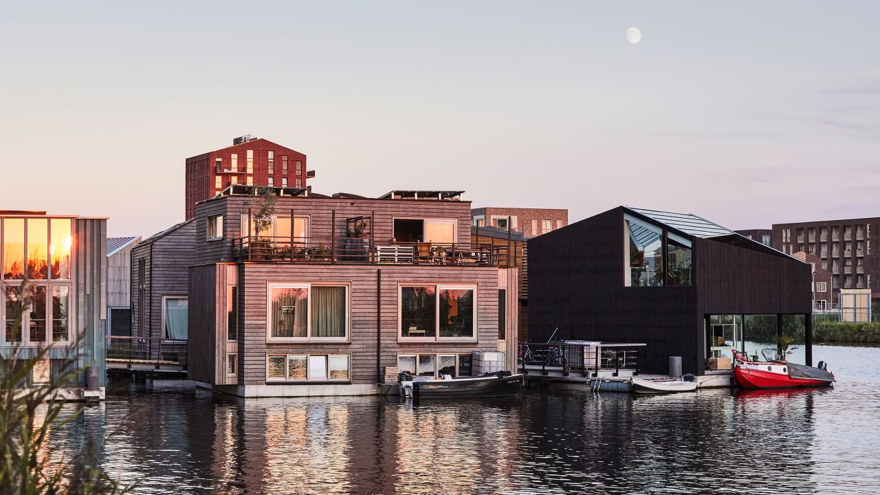 A community of floating homes in Schoonschip, Amsterdam. 