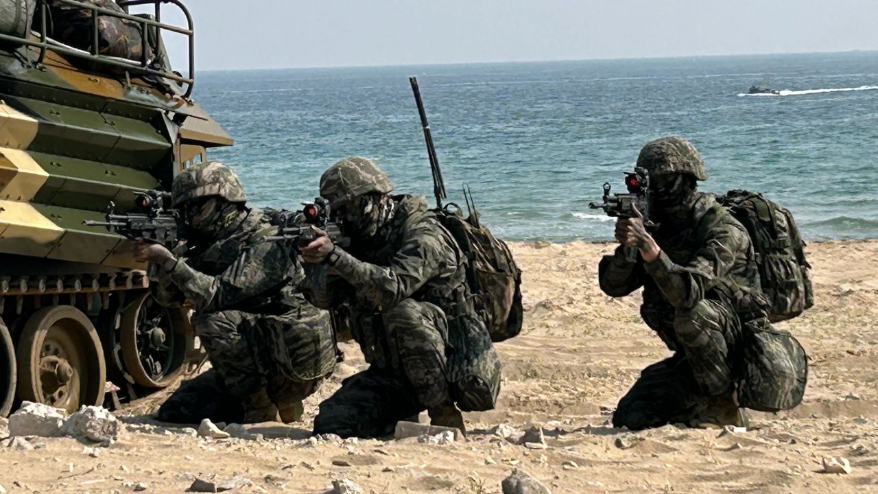 US and South Korean troops take part in Exercise Ssang Yong in Pohang, South Korea, on March 29.