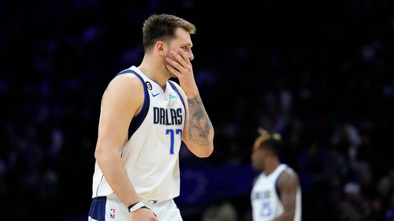 Dallas Mavericks&#39; Luka Doncic reacts.