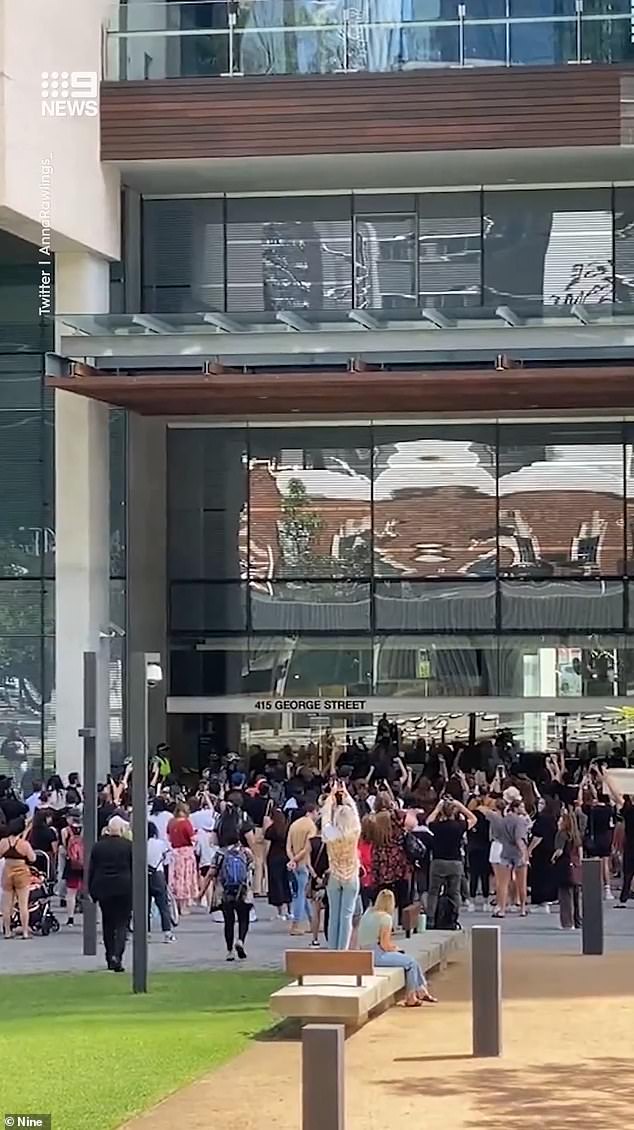 Protesters gathered outside of the court complex (pictured) following an announcement the previous day that the specialist police officers who shot Aubrey Donohue, 27, were not wearing body-cameras