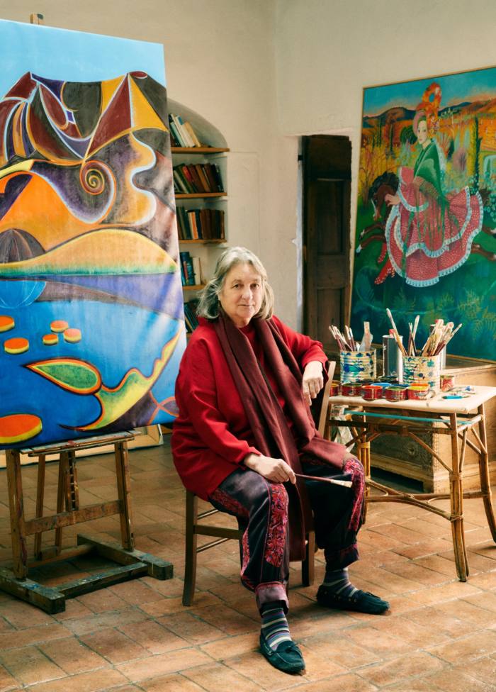 Gorky in her south-facing studio with (on left) My Father’s Birthplace, 2023, and Saskia On a Rocking-Horse, 1983