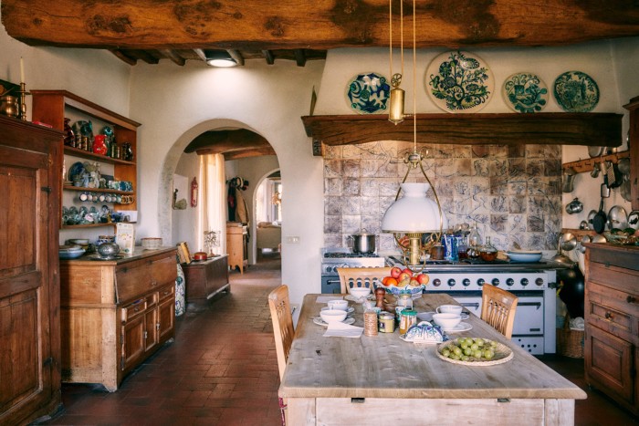 The kitchen, with tiles individually designed by Gorky and her own glazed tableware