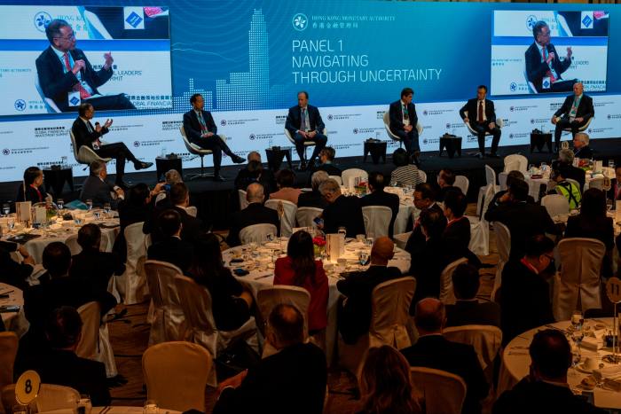 Kelleher, fourth from left, made headlines in November when a joke he made on stage about pandering to China at a Hong Kong forum was reported as UBS turning its back on the west