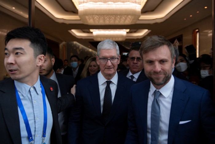 Apple’s Tim Cook at the China Development Forum in Beijing in March. Cook said he was ‘thrilled to be back’, echoing a new sense of optimism among global CEOs over Beijing’s stance towards foreign businesses