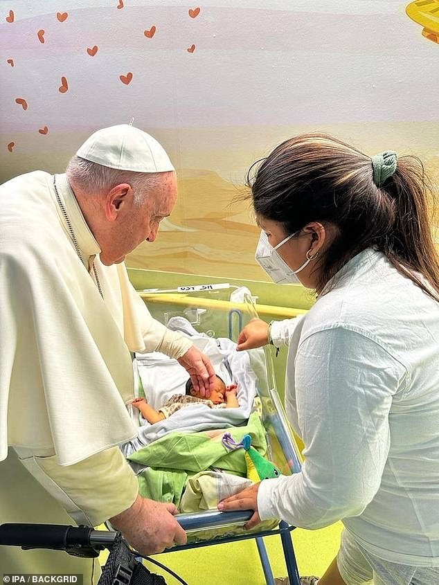 The Vatican said that the Pope (pictured in the oncology ward) had responded well to antibiotic treatment for bronchitis resulting in a 'marked' improvement in his health.