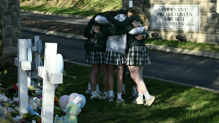 Parents react after a mass shooting at The Covenant School in Nashville, TN