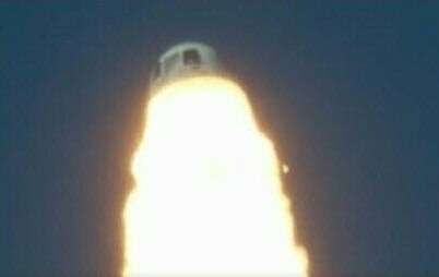 Blue Origin's capsule is seen firing emergency thrusters to separate from its booster during an emergency maneuver in September 