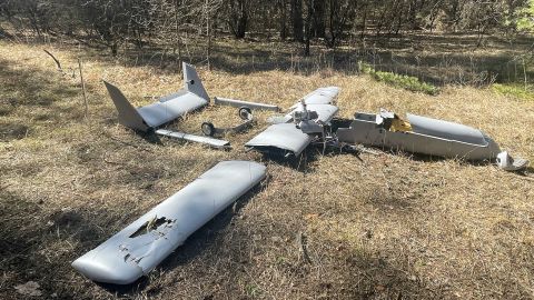 A Mugin-5, a commercial unmanned aerial vehicle (UAV) made by a Chinese manufacturer, is seen downed in eastern Ukraine.