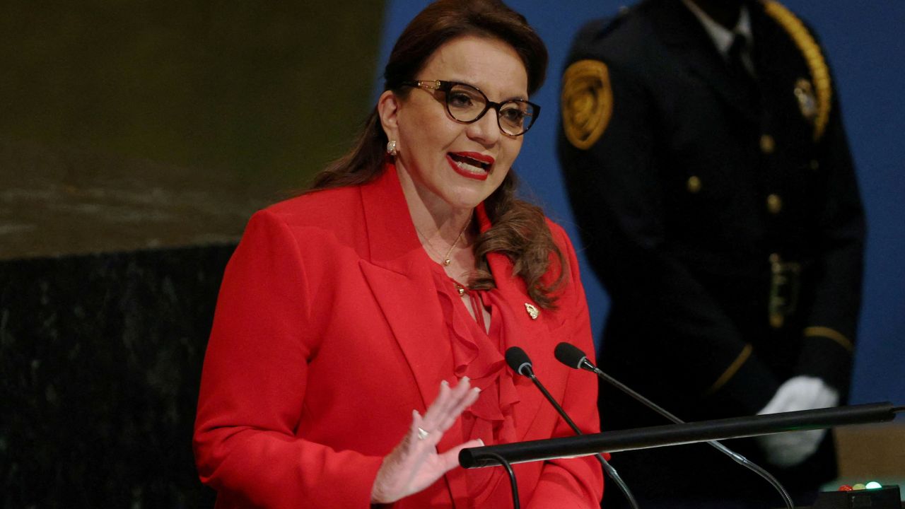 Honduras President Xiomara Castro addresses the United Nations General Assembly  in New York, US, on September 20, 2022. 