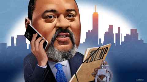 Joe Cummings illustration of Manhattan district attorney Alvin Bragg