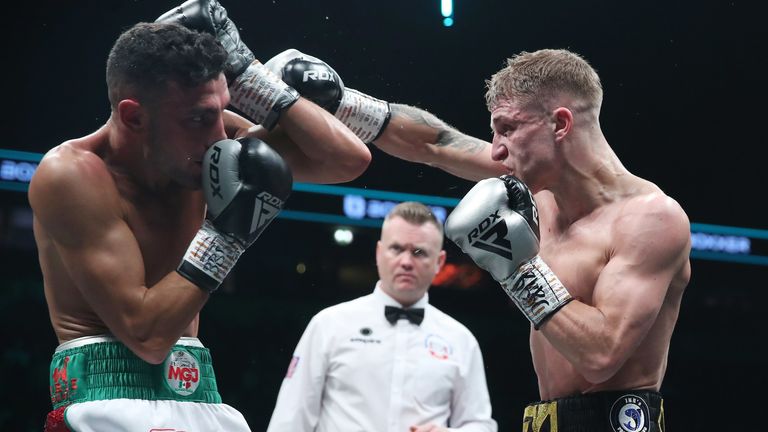 BEN SHALOM...S BOXXER FIGHT NIGHT.25/03/23 AO ARENA.PIC LAWRENCE LUSTIG/BOXXER.(PICS FREE FOR EDITORIAL USE ONLY).ENGLISH SUPER-FEATHERWEIGHT TITLE.MICHAEL GOMEZ JR V LEVI GILES