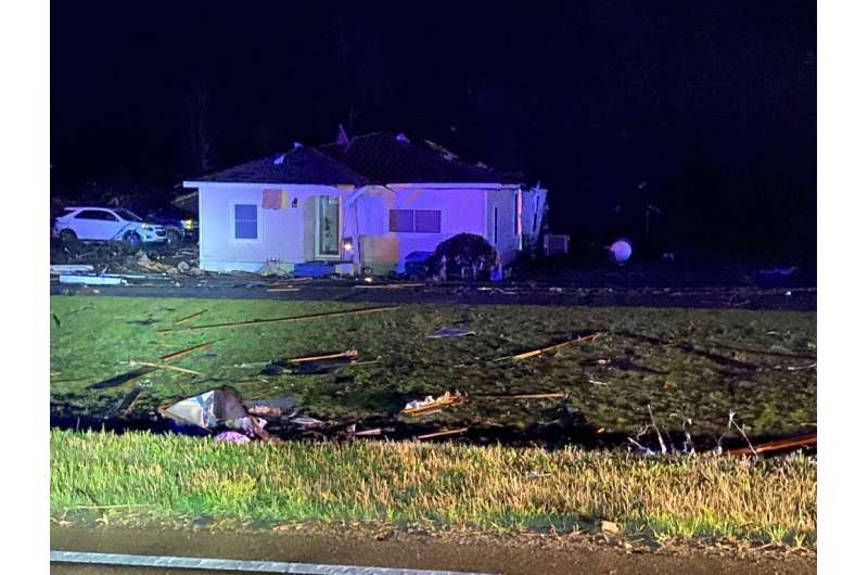 This image obtained from the Mississippi Highway Patrol shows a damaged home near Silver City after a tornado touched down -- at