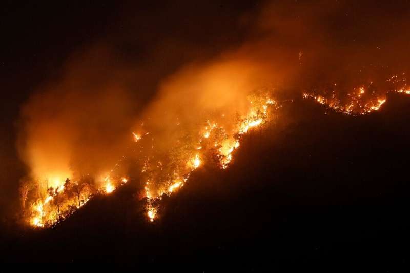 The forest fire is close to the edge of the Khao Yai National Park, Thailand's oldest national park