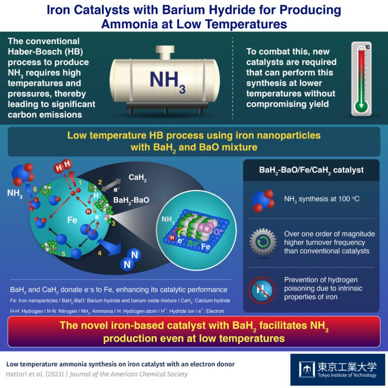 Low-temp ammonia synthesis with iron catalysts and barium hydride