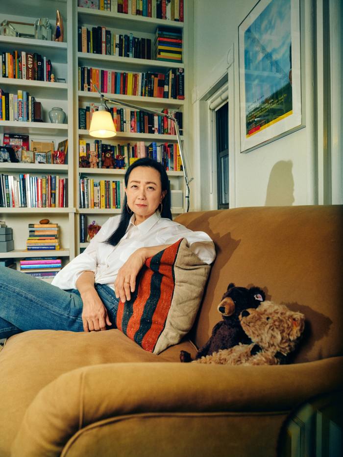 Lee in her study with her Steiff teddy bears