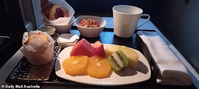 Healthy options were also plentiful, including this breakfast of fresh fruit and granola - with surprisingly good coffee, too