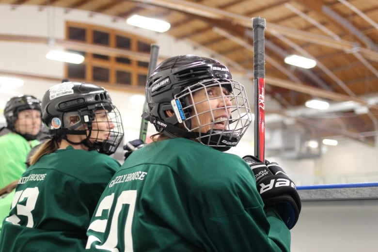 Dianne Melton awaits her turn at shinny during a Tuesday-night drop-in session hosted by the Rundle Women's Hockey League. 