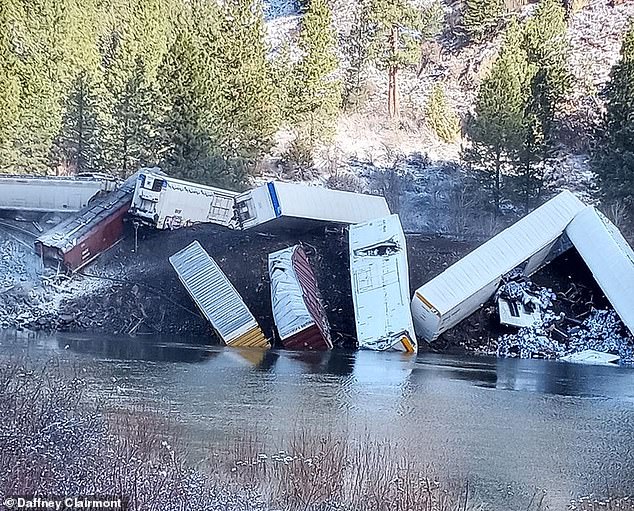 Photos from the scene show the extent of the damage as cars are seen off the tracks and dipping into the water