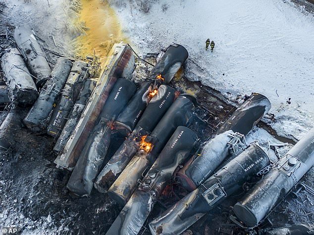 Residents were evacuated after the 40-car freight train carrying hazardous substances careered off the tracks at around 1am on Thursday morning