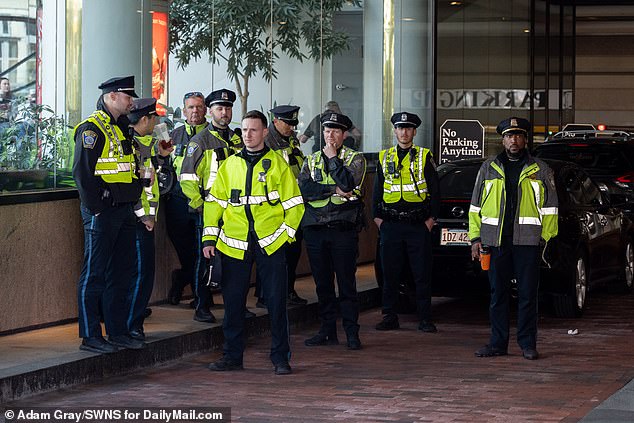 A large police presence has been stationed nearby in anticipation of protests