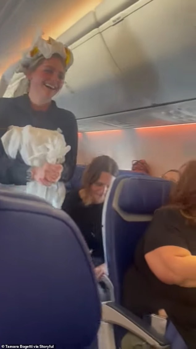 Bride-to-be and fiancé hold a mock ceremony on lively Southwest Airlines flight