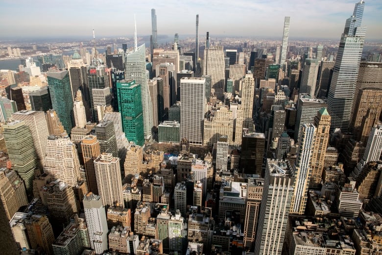 The Manhattan skyline is seen from the observatory of the Empire State Building in New York City on Wednesday, Jan. 12, 2022. 