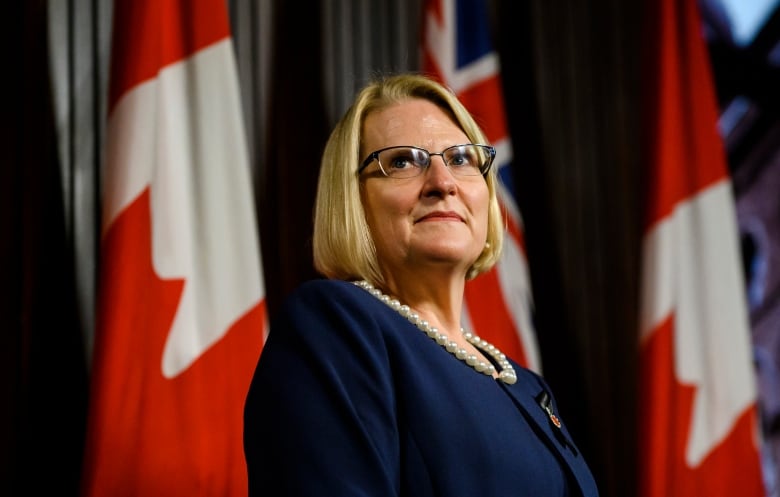 Ontario Health Minister Sylvia Jones speaks with media at Queen’s Park in Toronto.