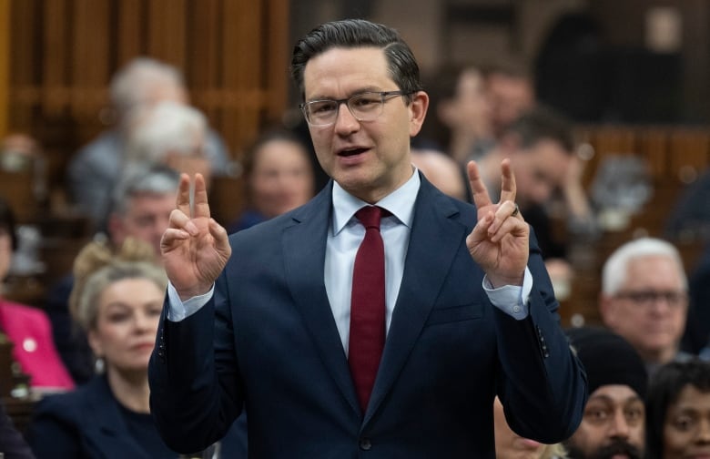 Conservative leader Pierre Poilievre rises during question period on Monday, April 24, 2023 in Ottawa.