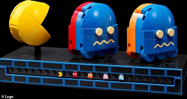 The Pac-Man figures and vulnerable ghosts are seen in this picture from the new Lego set