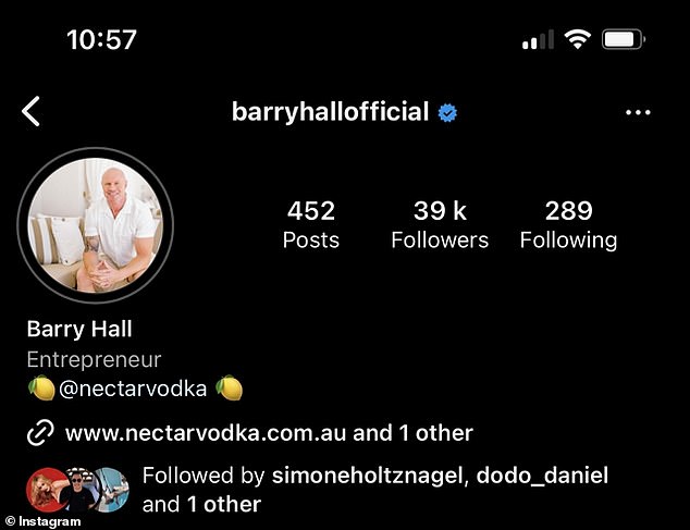 Barry now calls himself an 'entrepreneur' in his Instagram bio