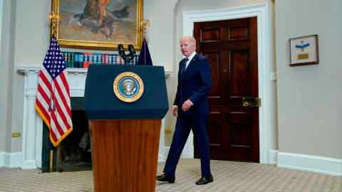 US president Joe Biden prepares to speak at the White House