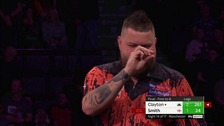 Michael Smith went so close to a nine-darter during the final against Jonny Clayton in Manchester