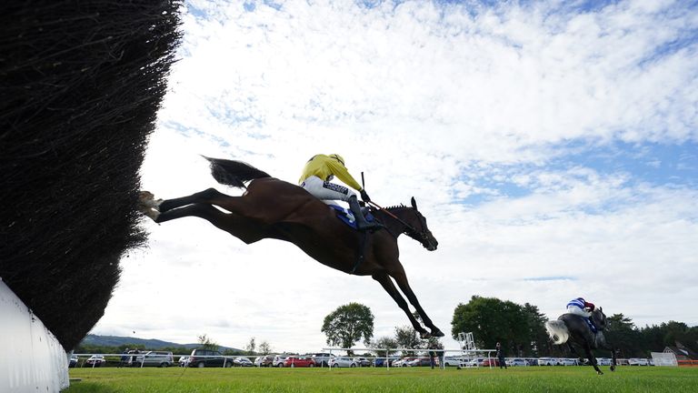 Forgot To Ask and Jonathan Burke jump the last prior to finishing second in the Margaret Roberts Remembrance Handicap Chase at Ludlow