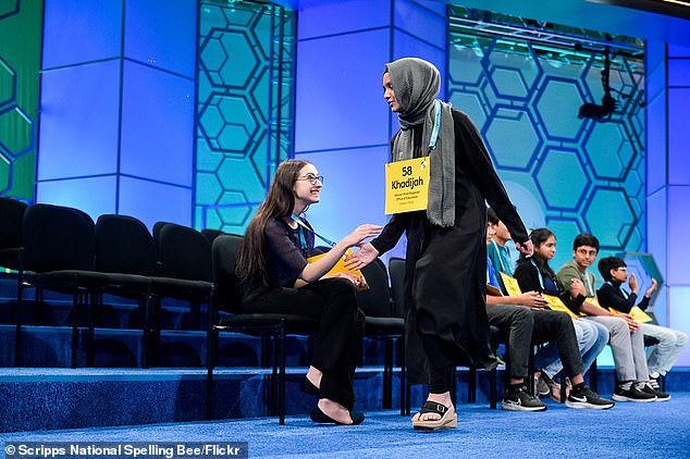 The spellers show great sportsmanship despite the high stakes of the competition