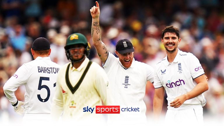 England&#39;s Josh Tongue celebrates with Ben Stokes 