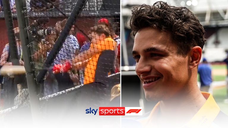 Norris swapped the racetrack for the ball-park as he faced pitches at the London Stadium ahead of the MLB showdown between the St Louis Cardinals and Chicago Cubs