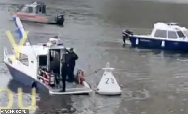 This screenshot from a security video shows vessels combing the river close to Novoarbatsky Bridge amid rumours of a planned assassination attempt on Putin