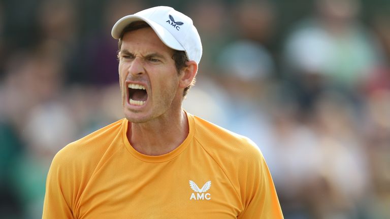 Great Britain&#39;s Andy Murray during his match against Portugal&#39;s Nuno Borges during day six of the Rothesay Open 2023 at the Nottingham Tennis Centre. Picture date: Saturday June 17, 2023.