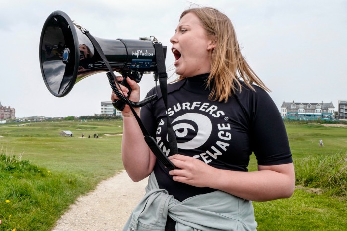 A campaigner at a demonstration in April 2022