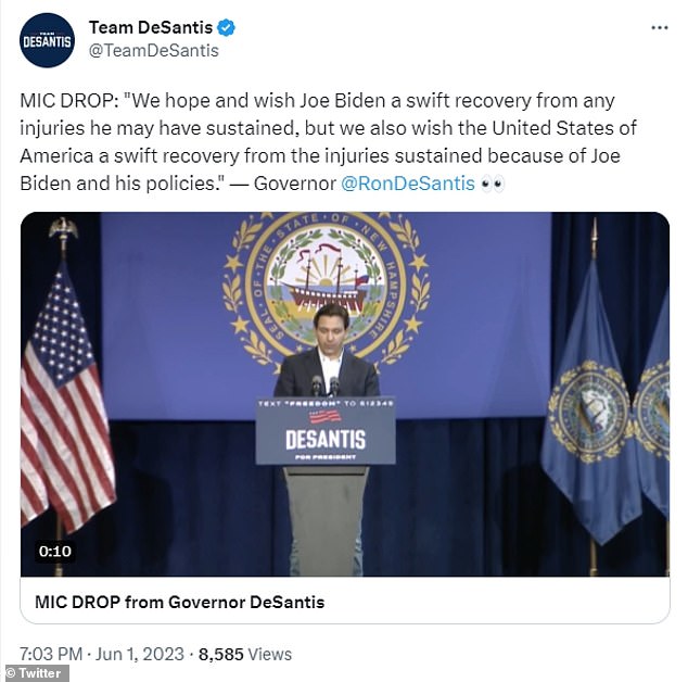 DeSantis mocks Biden’s embarrassing fall by wishing America recovers from the president’s policies