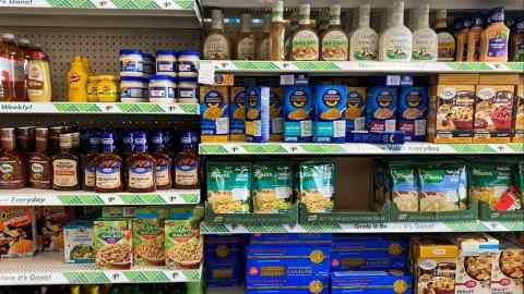 Food shelves in a Dollar Tree store in New York