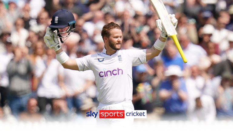 Ben Duckett celebrates after bringing up his century for England against Ireland at Lord&#39;s.