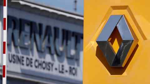 A Renault logo outside the company’s factory in Choisy-le-Roi, near Paris, France